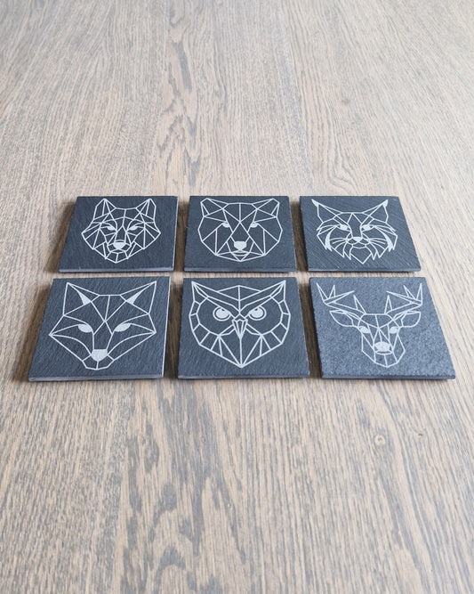 6-pakning skiferbrikker – komplett serie med geometriske dyr