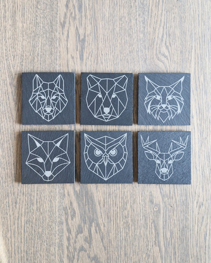 6-pakning skiferbrikker – komplett serie med geometriske dyr